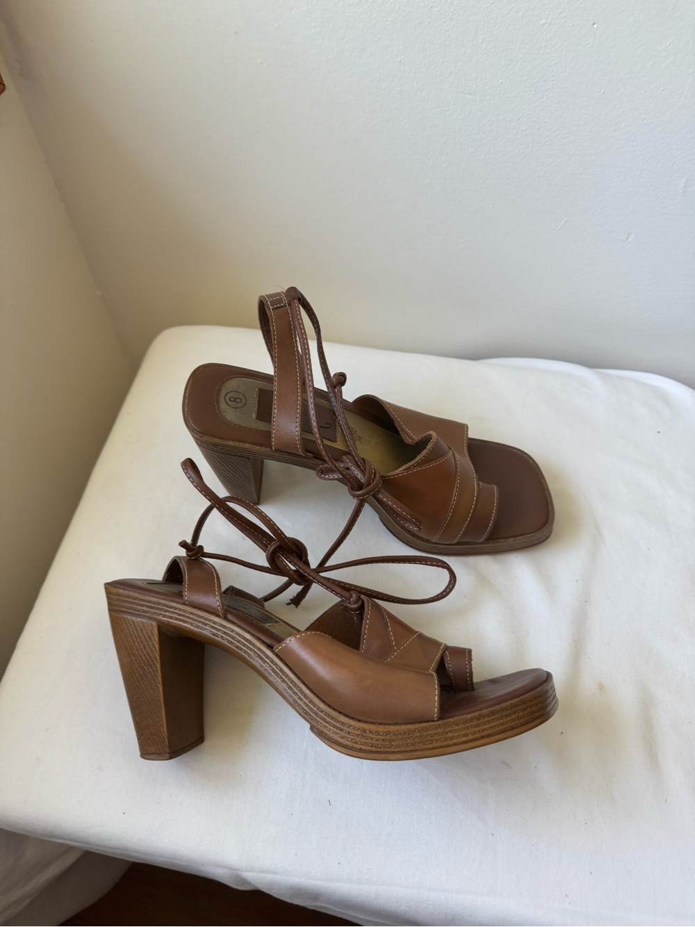 Fioni Y2K Brown Lace-Up Platform Block Heel Sandals Size 8